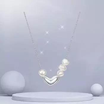 Серебряное ожерелье S925 с нерегулярным сердцем и чечевичным жемчугом в виде двух ключиц, женское корейское украшение по доступной цене 925 серебряный