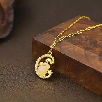 Серебряное ожерелье S925 с новогодней пластиной в виде змеи из нефрита, кролика, натурального хетаньского нефрита, кулон в виде кролика-змеи, легкая роскошная цепочка на ключицу 925 Silver