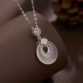 Серебряное ожерелье S925 с пряжкой-символом благословения, женское, натуральный халцедон, ключичная цепочка, ретро-подвеска, ювелирное изделие, мода 925 Silver белого золота