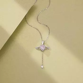 Серебряное ожерелье S925 с сердечком Купидона, женские крылья могут двигаться и тянуться, кулон, подарок на День святого Валентина для девушки 925 Silver