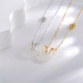 Серебряное ожерелье S925 с защитным кольцом белого халцедона, женская медная монета, гочао, этнический стиль, предохранительная пряжка, блокирующийся дворец, подвеска 925 Silver
