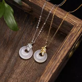 Серебряное ожерелье S925, женская цепочка с пряжкой в виде колосьев пшеницы, натуральный халцедон, ключичная цепочка 925 Silver белого золота