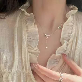 Серебряное ожерелье S925, женское, легкое, роскошное, с бантом, стиль кисточки, нишевая цепочка для свитера, женское, серебряное украшение в стиле Ins 925