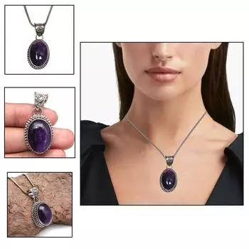 Серебряное ожерелье с аметистом, подаренное ювелирное изделие, подвеска ручной работы 18 дюймов с драгоценными камнями