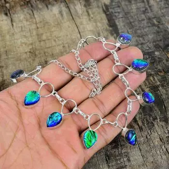 Серебряное ожерелье с австралийским триплетным огненным опалом, зеленое ожерелье, ожерелье с драгоценными камнями, ювелирные изделия из стерлингового серебра 925 пробы, серебряное ожерелье 925 пробы для нее 20 синий/зелёный