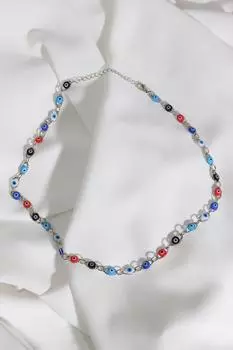 Серебряное ожерелье с цветными глазами-каплями