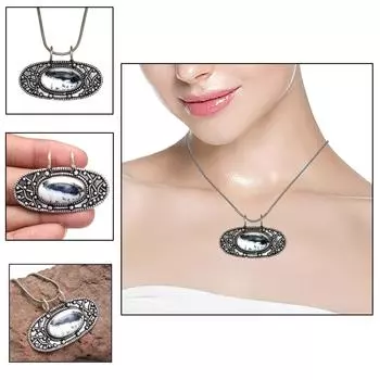 Серебряное ожерелье с дендритом, гранатом, подаренным ювелирным изделием, опалом, 18 дюймов, драгоценный камень, опал