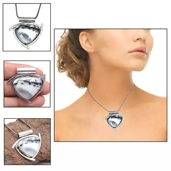 Серебряное ожерелье с дендритом, гранатом, подаренным ювелирным изделием, опалом, 18 дюймов, драгоценный камень, опал