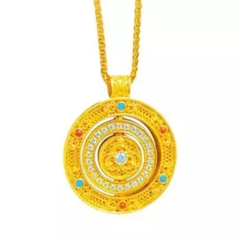 Серебряное ожерелье с диском компаса 925 пробы, наполненное благословениями, вращающееся цветное ожерелье с нитью компаса, кулон с бирюзовым диском золотой