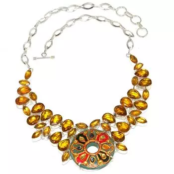 Серебряное ожерелье с драгоценным камнем из кварца и цитрина в этническом стиле 16-18 дюймов