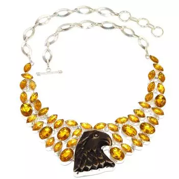 Серебряное ожерелье с драгоценным камнем из кварца и цитрина в этническом стиле 16-18 дюймов