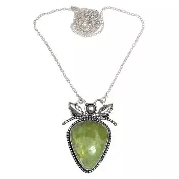 Серебряное ожерелье с драгоценным камнем лимонный хризопраз на День матери 20 дюймов