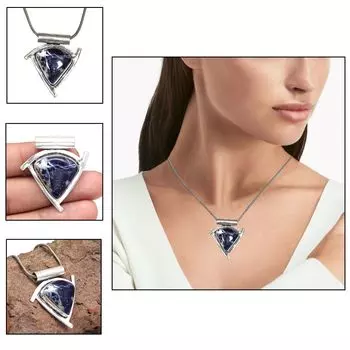 Серебряное ожерелье с драгоценным камнем, подаренный аметист, ювелирное изделие содалит, 18 дюймов содалит