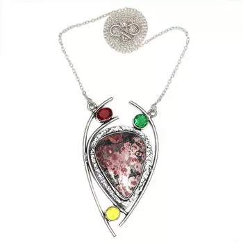 Серебряное ожерелье с драгоценными камнями Skin Leopard Jasper на День матери 20 дюймов