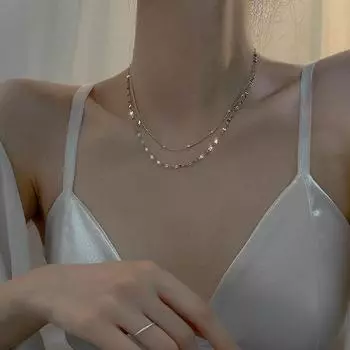 Серебряное ожерелье с двойным крестом и звездой, женская блестящая цепочка для ключицы