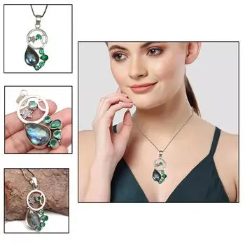 Серебряное ожерелье с гранатом и драгоценными камнями, лабрадоритом, ювелирные изделия ручной работы