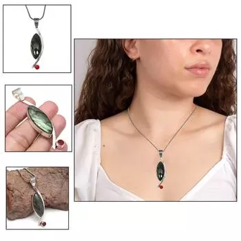 Серебряное ожерелье с гранатом и драгоценными камнями, лабрадоритом, ювелирные изделия ручной работы