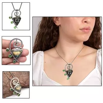 Серебряное ожерелье с гранатом и драгоценными камнями, лабрадоритом, ювелирные изделия ручной работы