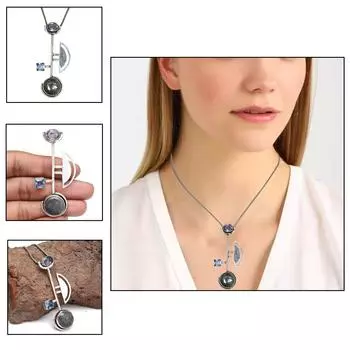 Серебряное ожерелье с гранатом и драгоценными камнями, лабрадоритом, ювелирные изделия ручной работы