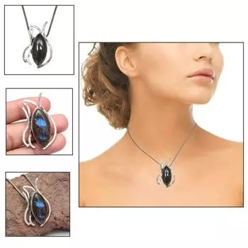 Серебряное ожерелье с гранатом и драгоценными камнями, лабрадоритом, ювелирные изделия ручной работы