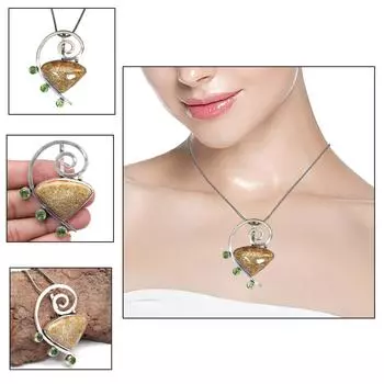 Серебряное ожерелье с ископаемым драгоценным камнем кораллом, подарочное украшение 18 дюймов, ручная работа, натуральный