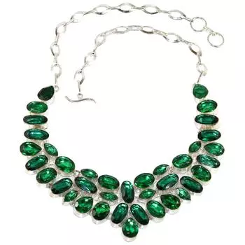 Серебряное ожерелье с изумрудным кварцевым камнем в этническом стиле 16-18 дюймов