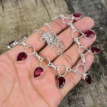 Серебряное ожерелье с красным гранатом, ожерелье цвета красного граната, ожерелье с драгоценными камнями, ювелирные изделия из стерлингового серебра 925 пробы, изящное ожерелье с кристаллами из серебра 925 пробы для нее 20 красный
