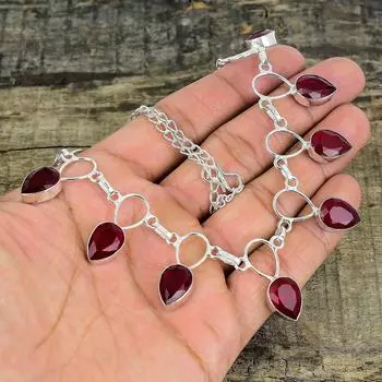Серебряное ожерелье с красным рубином, красное ожерелье, ожерелье с драгоценными камнями, ювелирные изделия из стерлингового серебра 925 пробы, изящное ожерелье из серебра 925 пробы с кристаллами для нее 20 красный
