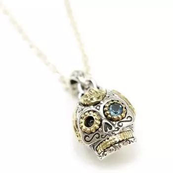 Серебряное ожерелье с мексиканским черепом 925 пробы, латунный лондонский топаз, готический череп, скелет, натуральный камень, медаль «Сила камня» Мария [goodvibrations] [668_1svn]