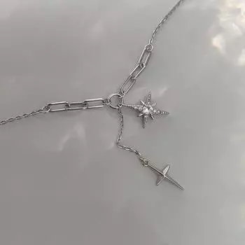 Серебряное ожерелье с подвеской в виде шестиконечной звезды «Фея», простая цепочка для ключицы, блестящий циркон, кисточка, крест, милая свадебная бижутерия для ключицы