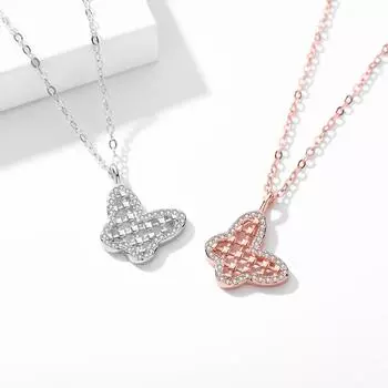 Серебряное ожерелье с ромбами и бабочками 925 пробы, французская подвеска Xiaoxiangfeng из 18-каратного золота, полая цепочка с бабочками на ключицу 925 Silver