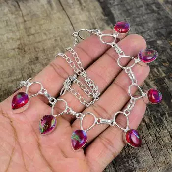 Серебряное ожерелье с розовым триплетным опалом, ожерелье с розовым опалом, ожерелье с драгоценными камнями, ювелирные изделия из стерлингового серебра 925 пробы, изящное ожерелье с кристаллами из серебра 925 пробы для нее 20 розовый