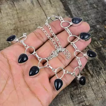 Серебряное ожерелье с синим солнечным камнем, ожерелье с синим солнечным камнем, ожерелье с драгоценными камнями, ювелирные изделия из стерлингового серебра 925 пробы, изящное ожерелье с кристаллами из серебра 925 пробы для нее 20 синий