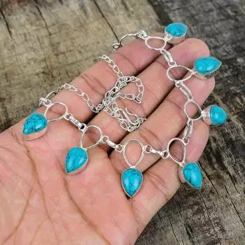 Серебряное ожерелье с тибетской бирюзой, зеленое ожерелье, ожерелье с драгоценными камнями, ювелирные изделия из стерлингового серебра 925 пробы, изящное ожерелье из серебра 925 пробы с кристаллами для нее 20 зелёный