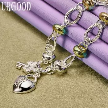 Серебряное ожерелье с замком-ключом в форме сердца 925 пробы, свадебные украшения 50cm