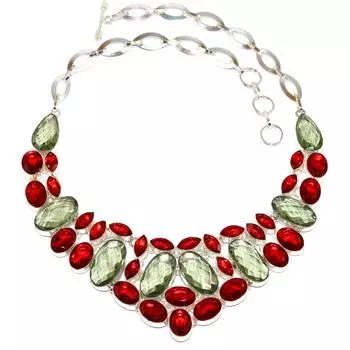 Серебряное ожерелье с зеленым аметистом и гранатом, 16-18 дюймов