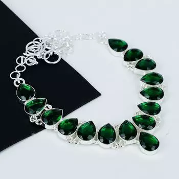 Серебряное ожерелье с зеленым турмалином, ожерелье зеленого цвета, ожерелье с драгоценными камнями, ювелирные изделия из стерлингового серебра 925 пробы, изысканное хрустальное ожерелье для подарков 20 зелёный