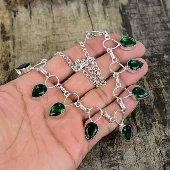 Серебряное ожерелье с зеленым турмалином, зеленое ожерелье, ожерелье с драгоценными камнями, ювелирные изделия из стерлингового серебра 925 пробы, изящное ожерелье с кристаллами из серебра 925 пробы для нее 20 зелёный