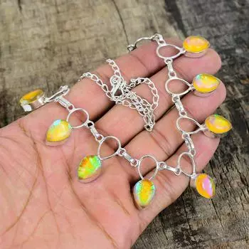 Серебряное ожерелье с желтым триплетом опала, желтое ожерелье, ожерелье с драгоценными камнями, ювелирные изделия из стерлингового серебра 925 пробы, изящное ожерелье из серебра 925 пробы с кристаллами для нее 20 жёлтый