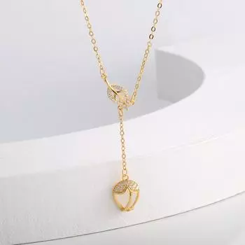 Серебряное ожерелье-тюльпан с кисточкой S925, женское, винтажное, маленькое, свежее, нишевое, с подвеской в виде листа халцедона, цепочкой для ключицы 925 Silver