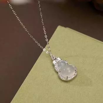 Серебряное ожерелье-тыква S925 с бантом, женское, халцедоновое, кулон, модная, сладкая, на ключицу 925 Silver белого золота
