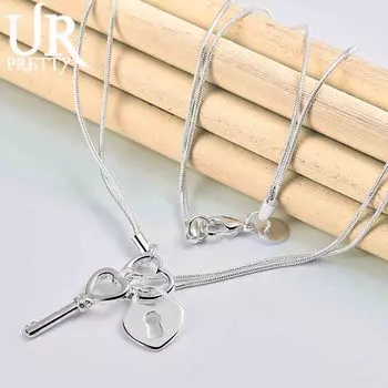 Серебряное ожерелье-змейка в форме сердца с ключом, модные свадебные украшения 45CM