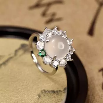 Серебряное яйцо S925 с натуральным белым агатом и халцедоном, инкрустированное посеребренное женское кольцо, ювелирные изделия, мода Opening Adjustable