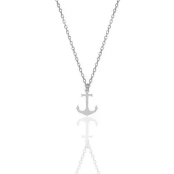 Серебряное родиевое колье с якорем