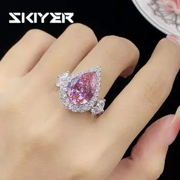 Серебряное розовое кольцо с бриллиантом, женское индивидуальное розовое кольцо с четырьмя когтями и драгоценными камнями, женский подарок на день рождения Adjustable серебряный