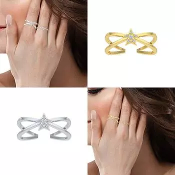 Серебряное сладкое двухслойное кольцо со звездой и луной для женщин, кольцо на палец, обручальное свадебное украшение, оптовая продажа