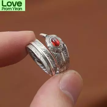 Серебряное ювелирное изделие S925 пробы, персонализированное, ручная работа, ретро, тайское серебряное открывающееся кольцо в форме пера Resizable