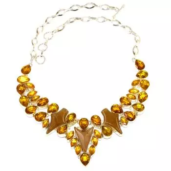 Серебряное ювелирное ожерелье с цитрином, кварцем, золотистым рутилом, 16-18 дюймов