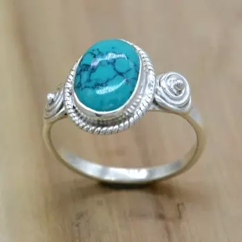 Серебряное женское кольцо с бирюзовым драгоценным камнем, эстетические украшения ручной работы из натурального хрусталя и стерлингового серебра, подарок на день Святого Валентина для жены 4 бирюзовый