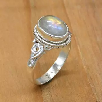 Серебряное женское кольцо с радужным лунным камнем, украшения ручной работы с драгоценными камнями, 4 белый